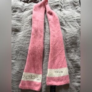 Y2k Bebe Pink & White Rabbit Fur rhinestone scarf 66x7.5 inch